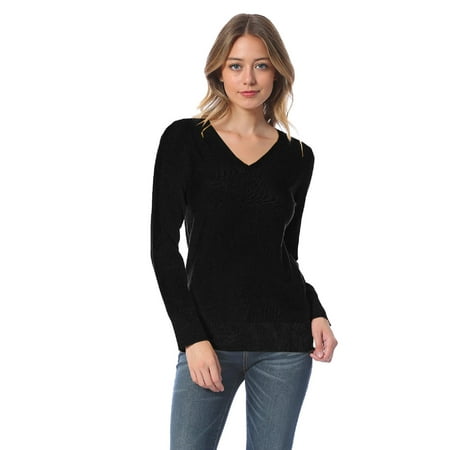 - Made by Olivia Women's Soft Basic Classic Long Sleeve Knit Sweater Top Black M