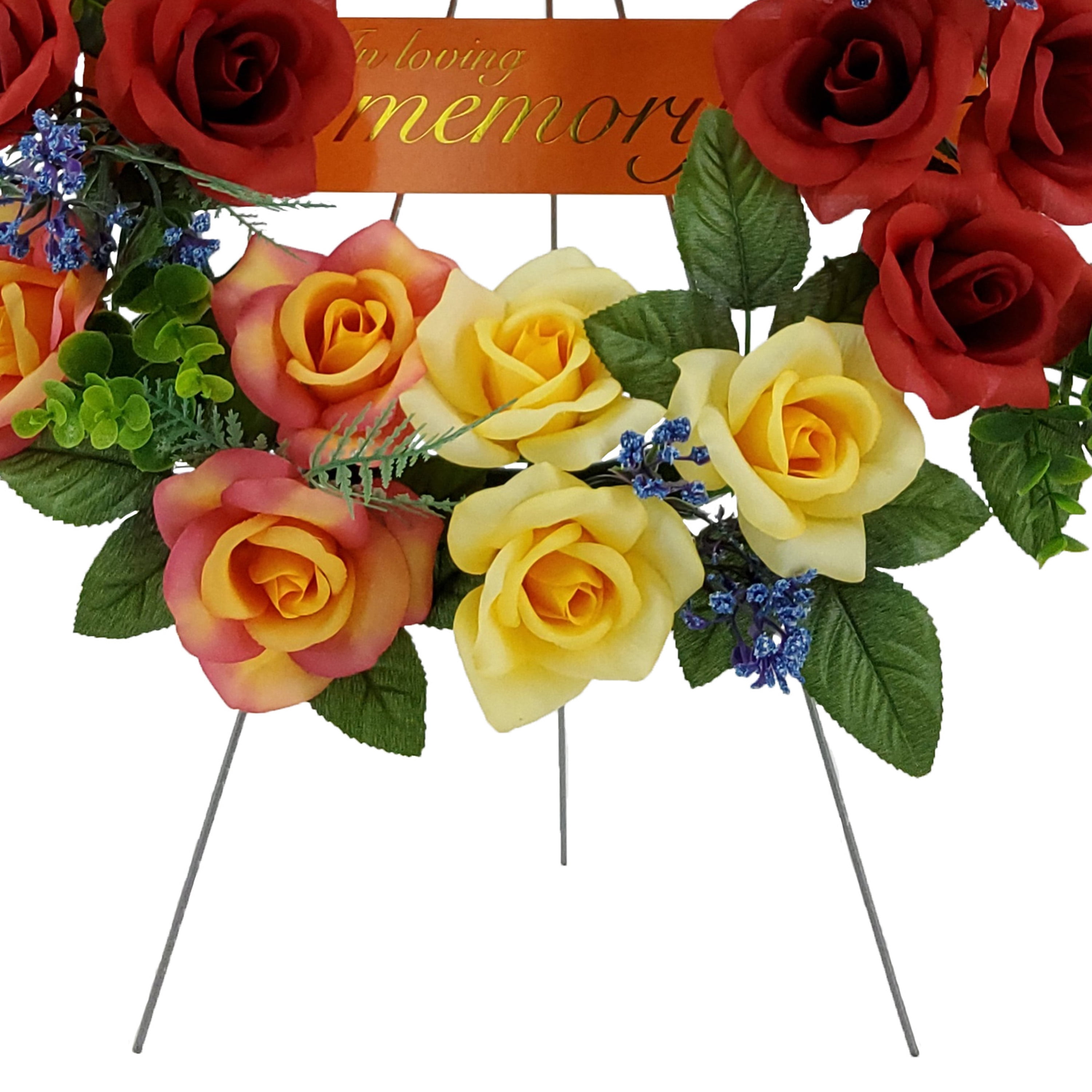 Mainstays 17in Outdoor Artificial Rose Wreath, Red and Yellow Color. Polyester.