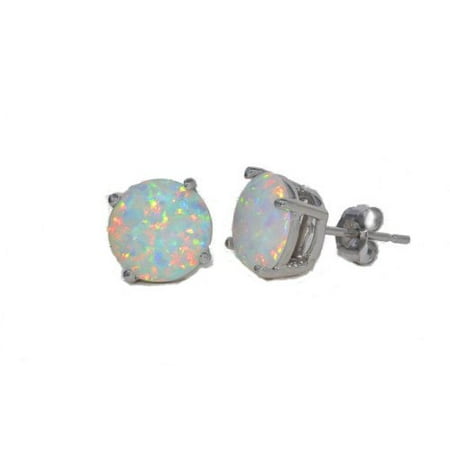 Opal Round Stud Earrings .925 Sterling Silver