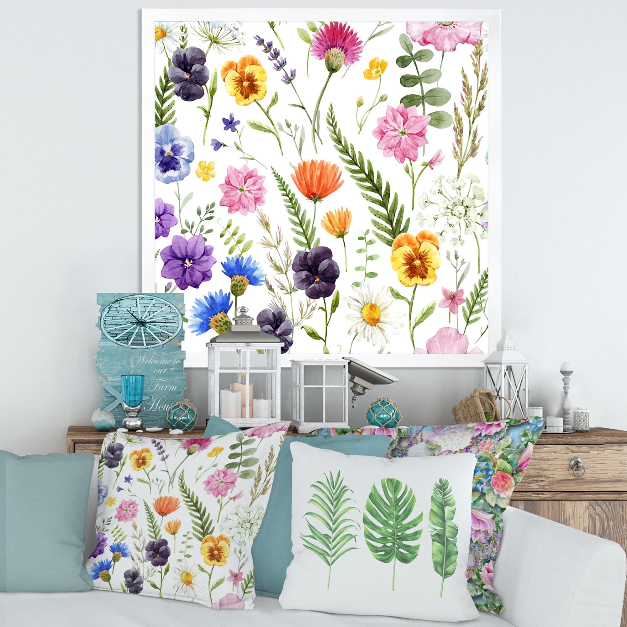 Designart 'Coloful Wildflowers Floral Pattern I' Traditional Framed Art Print