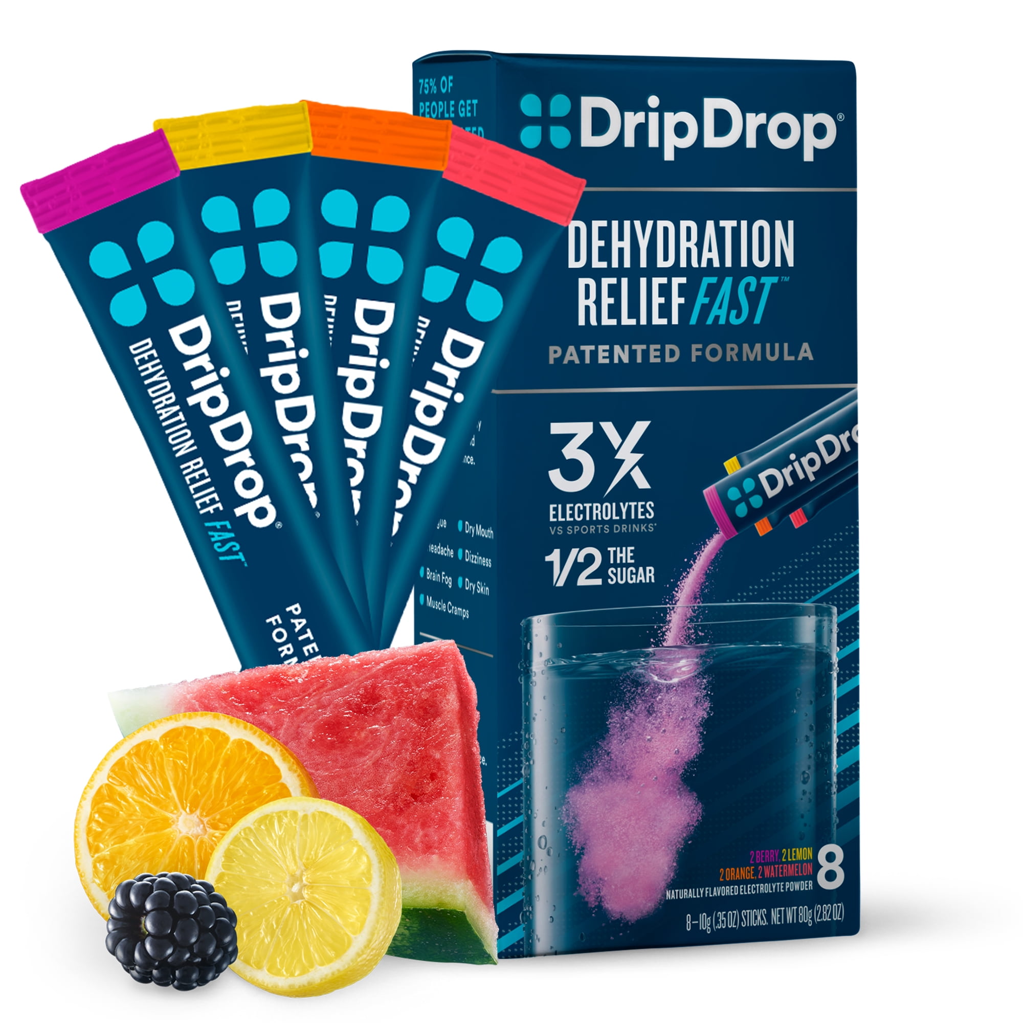 DripDrop Electrolyte Powder Drink Mix for Dehydration Relief Fast, Bold Variety, 0.35 oz, 8 Count Packets