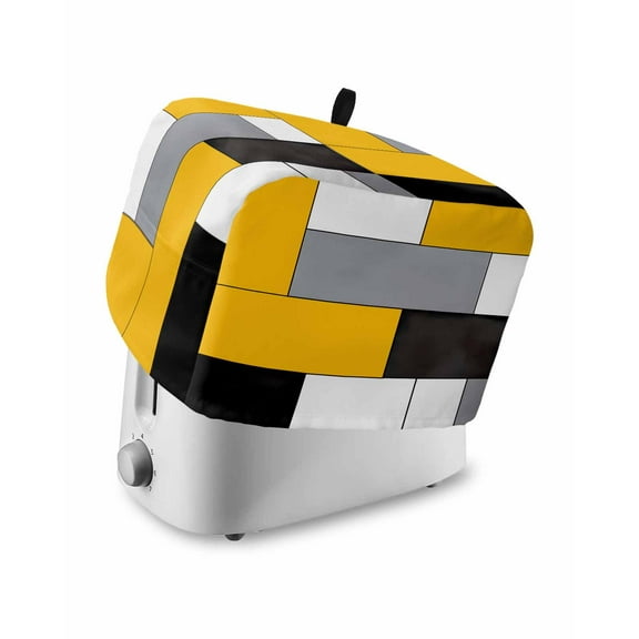 Fsddascl Yellow Grey Toaster Cover 2 Slice, Small Kitchen Appliance Covers, Modern Yellow Geometric Toaster Oven Cover with Loop, Bread Machine Cover Polyester Dust Cover Protection