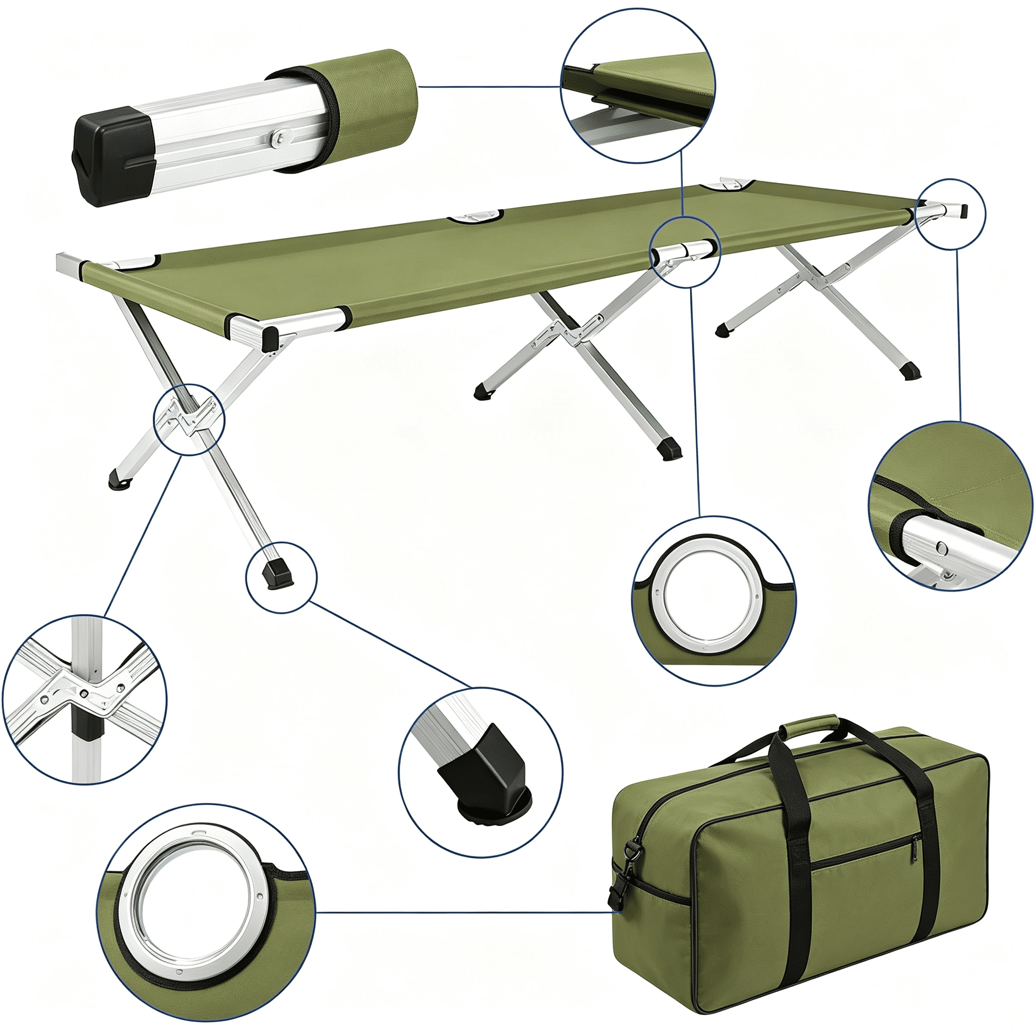 Portable Folding Camping Cot with Carrying Bag Army, Green