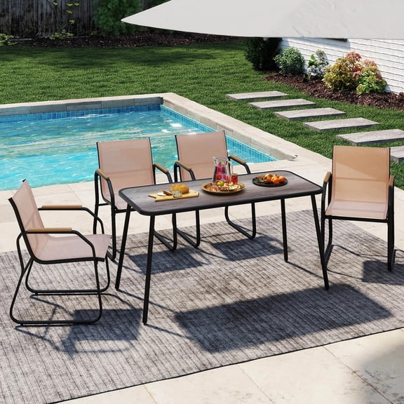 Auranook 5 PCS Patio Dining Set w/ Wood-like Armrests & Metal Frame for Garden Yard