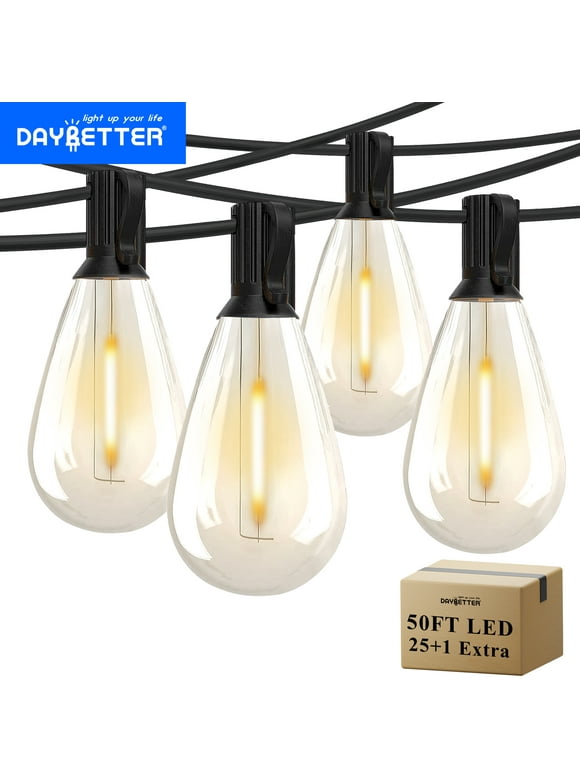 DAYBETTER Outdoor String Lights,  with 25 Shatterproof Vintage Edison Bulbs, 50ft Connectable IP65 Waterproof Hanging Lights for Patio, Garden, Canopy
