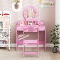 thumbnail image 2 of Patiojoy Kids Vanity Set Princess Pretend Play Vanity Table with Chair & Mirror & 4 Drawers Pink, 2 of 9