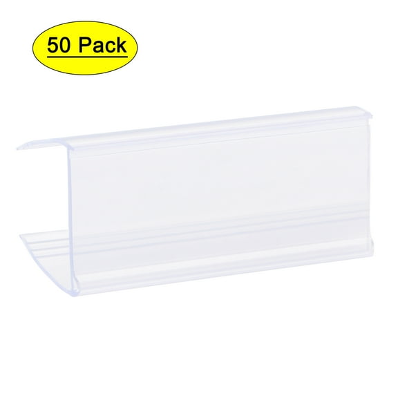 Uxcell 60x27mm Clear Plastic Label Holder Clip for Shelf, 50 Pack
