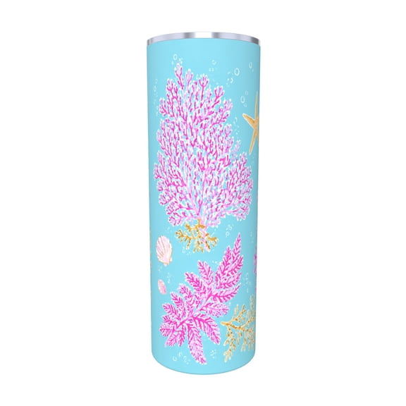 20oz Underwater Coral Reef Pink Coral Starfish Sea Shell Ocean Insulated Tumbler with Handle and Straw Travel Cup Car Cup with Straw