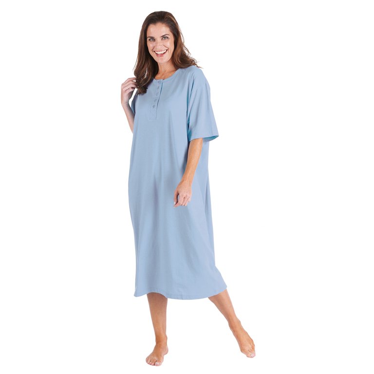 CATALOG CLASSICS Womens Nightgown Henley Night Shirt 100% Cotton Night  Gown, Navy/Fuchsia, Plus (Size 20-28), 48 L