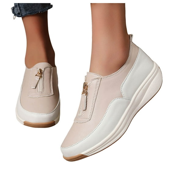Orthopedic Wedge Walking Shoes for Women 2025 Leather Zipper Nursing Nurse Low Top Fashion Sneakers Fall