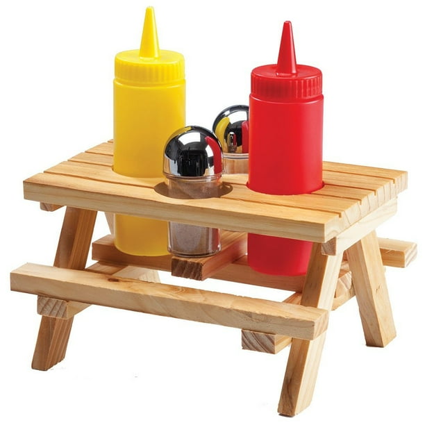 PICNIC TABLE CONDIMENT SET WOOD, Set a summertime mood with this