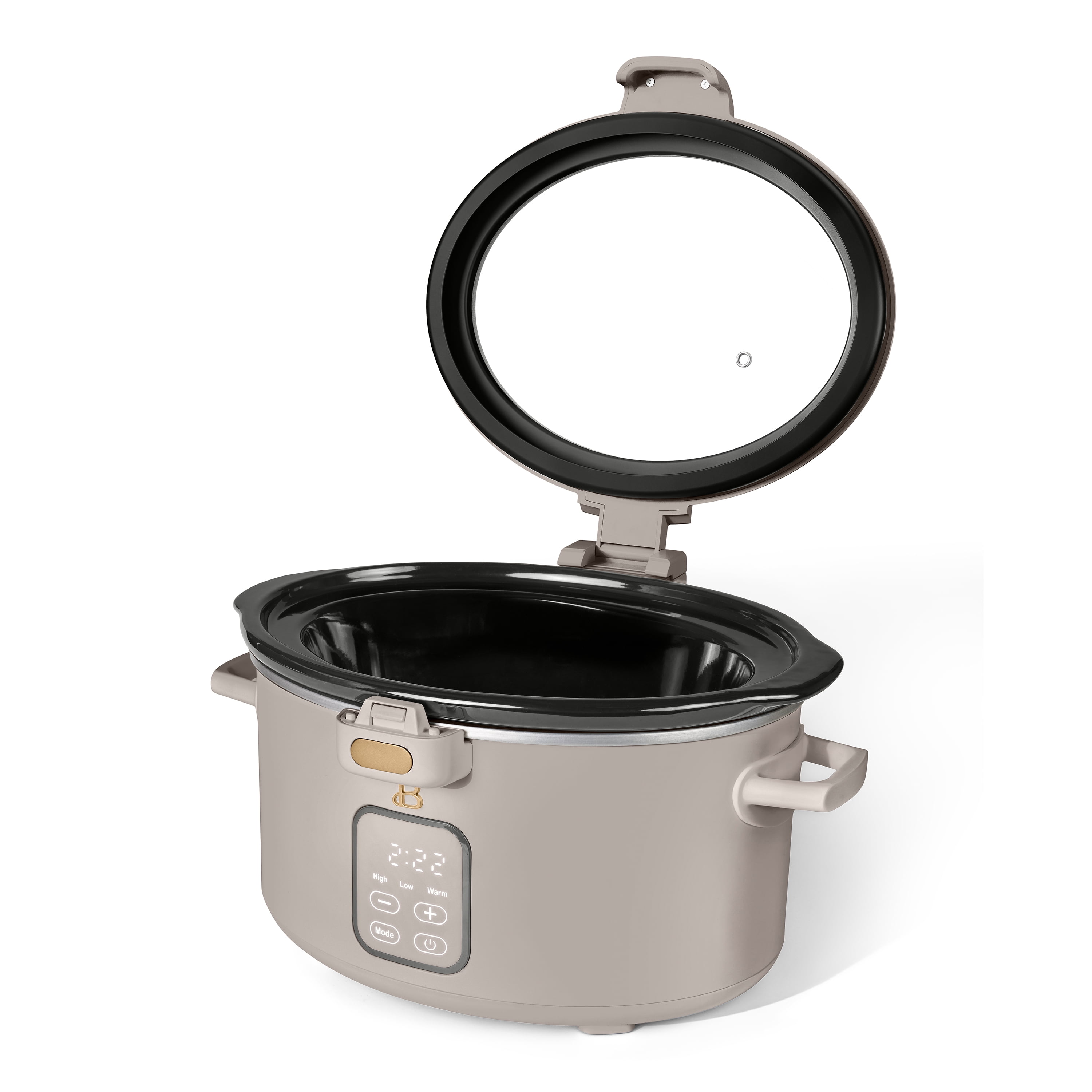 Beautiful 4 Qt Digital Slow Cooker with Hinged Locking Lid, Porcini Taupe by Drew Barrymore