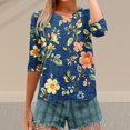 thumbnail image 7 of HLKJKLS Long Sleeve Shirts For Women 3/4 Sleeve Spring Print Round Neck Loose T Shirt Fashion Polyester Spandex Casual Blue S-3Xl, 7 of 7
