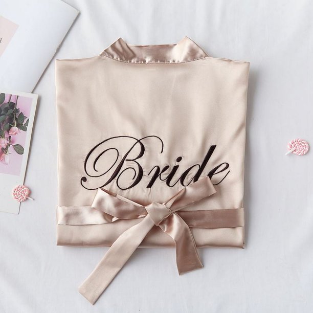 Bata de novia para la mañana, pijama holgado de primavera, verano y otoño, camisón de seda de imitación, bata de baño bordada para boda, vestido de dama de honor para grupo de mujeres
