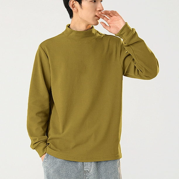 pstuiky camisas de manga larga para hombre, Blusas y camisas de cuello redondo de manga larga cálidas de color sólido casuales de moda para hombre Tops de hombre m