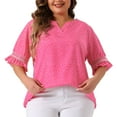 thumbnail image 2 of DARING DIVA Women's Plus Pin Dots Smocked Floral Boho Blouse 3X Hot Pink, 2 of 6