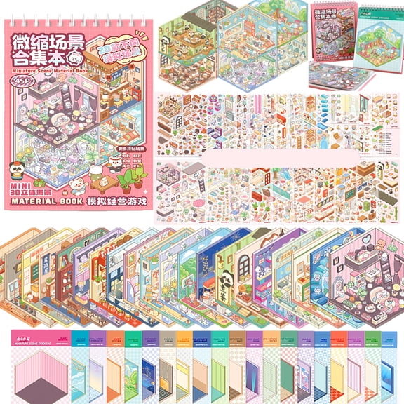 3D Miniature Scene Sticker Book – 20 Cute Isometric 3D Stickers for DIY Craft Projects, Fun and Relaxing Sticker Therapy for Kids and Adults