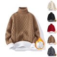 thumbnail image 1 of Pulls pour Femmes 2025 Col Roulé Manches Longues Doublé Polaire Épais Chandail en Tricot Torsadé, 1 of 4