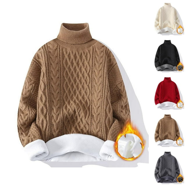 Pulls pour Femmes 2025 Col Roulé Manches Longues Doublé Polaire Épais Chandail en Tricot Torsadé