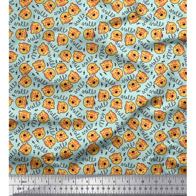 Soimoi Cotton Cambric Fabric Text & Tiger Face Cartoon Decor Fabric Printed Yard 42 Inch Wide