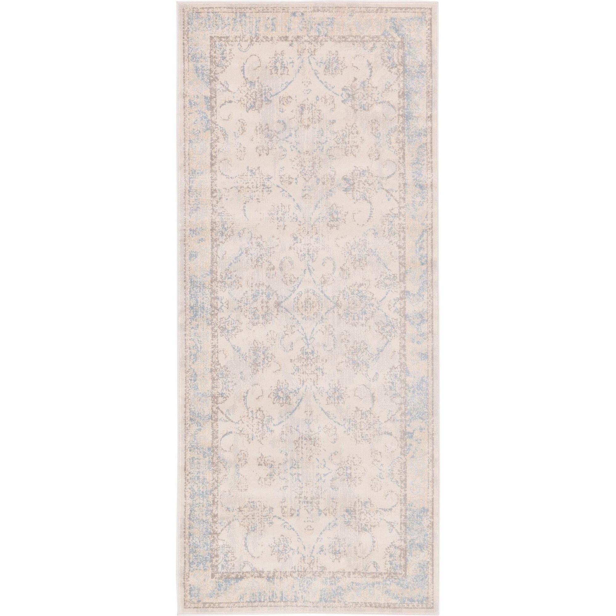 Unique Loom Hickory Paris Rug Beige/Blue 2' 7" x 6' 1" Runner Border