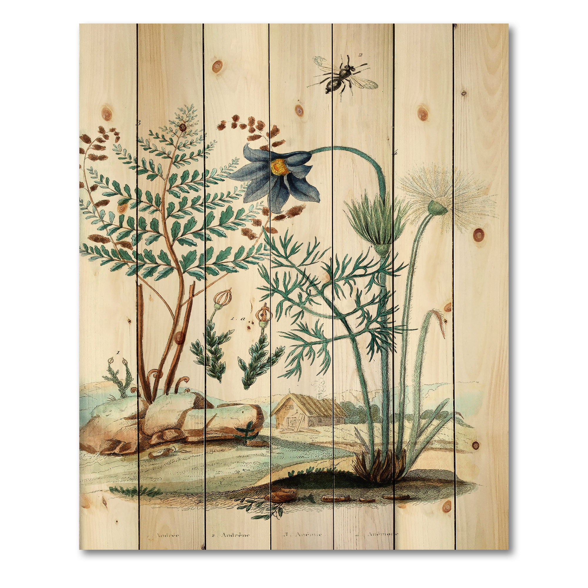 Designart 'Ancient Ancient Countryside Animals' Farmhouse Print on Natural Pine Wood