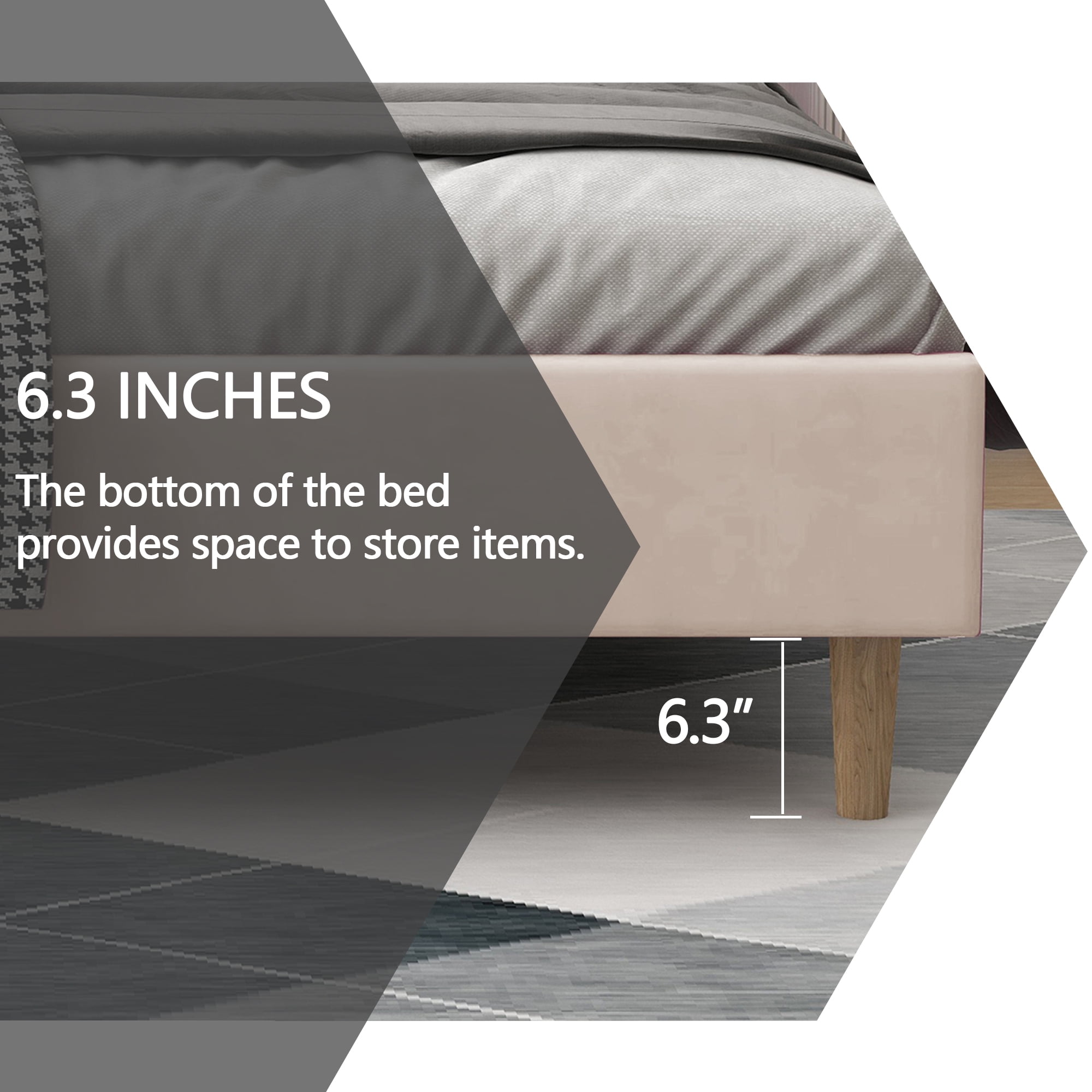 alazyhome Full Size Upholstered Platform Bed Frame, Easy Assemble, Beige