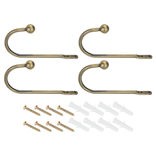 Soporte de cortina U en forma de gancho montado en la pared, ganchos de tornillo, soporte de bronce, paquete de 4
