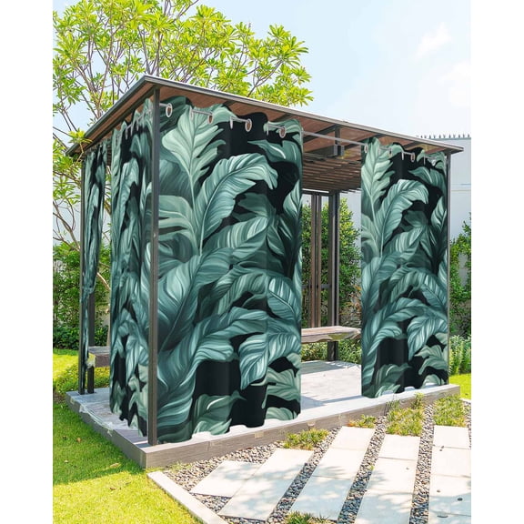 nqOlkjepod Outdoor Curtains for Patio Waterproof, Summer Plant Outdoor Privacy Panels Grommet, Green Tropical Palm Leaves Nature Retro Blackout Outside Curtains for Porch/Cabana 54"x108", 2 Panels