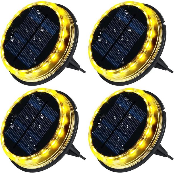 Luces de tierra solares, 4 pack 17 luces de jardín solares para exteriores, luz de cubierta solar impermeable compatible con camino, paisaje, patio, patio, paso, césped Afortunado Sencillez
