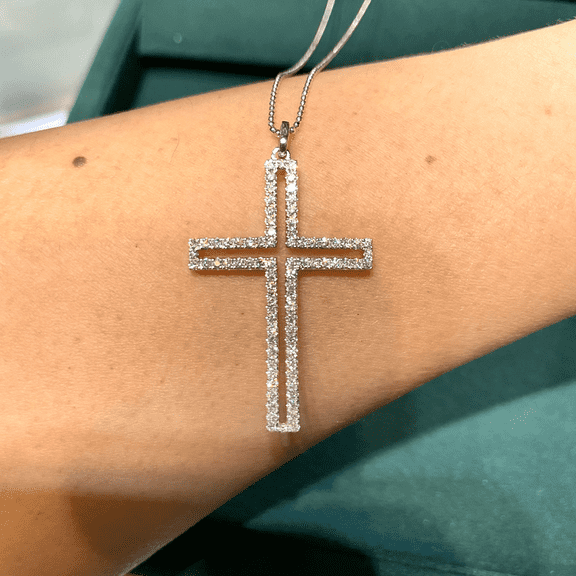 1.00CT Round Cut Simulated Diamond 925 Silver Women's Cross Charm Pendant 14k White Gold Plated