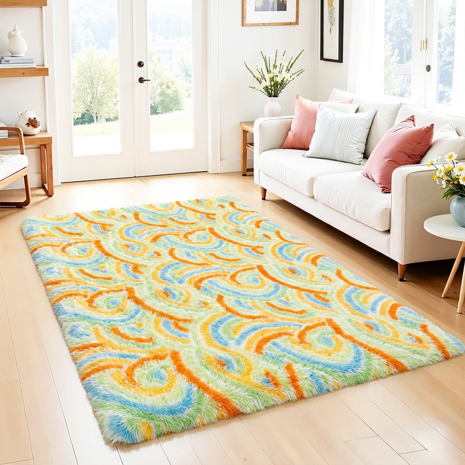 MeyJey 6'x 9' Shag Area Rug, Soft Fluffy Area Rugs for Kids Room Living Room Bedroom Decor Carpet, Green