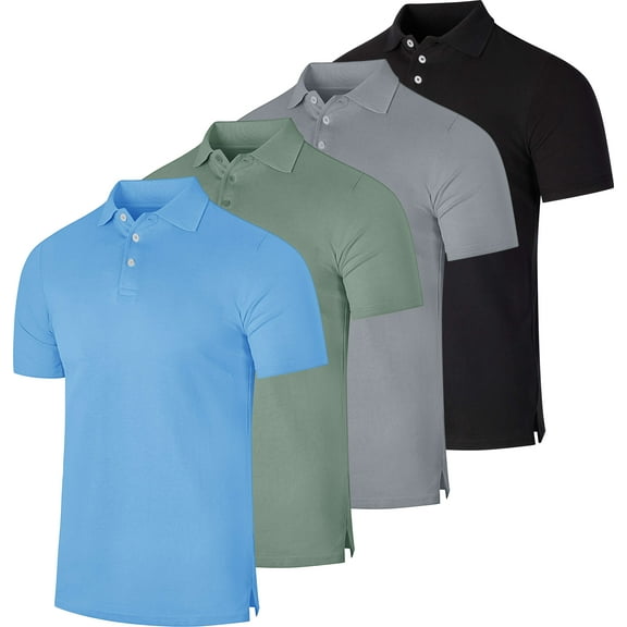 Real Essentials 3 & 4 Pack: Men's Cotton Pique Short Sleeve Polo Shirt - Performance Polo (Available In Big & Tall)