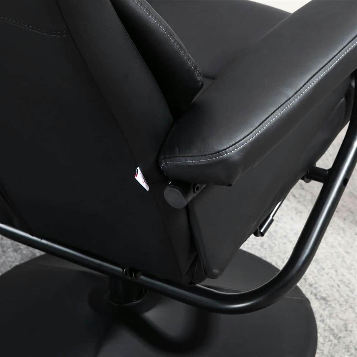 Demi Bonn 39" High-Back Reclining Ottoman Chair with Faux Leather, Swivel Ottoman for Living Room, Comfortable Lounge Chair, Black