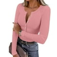 thumbnail image 2 of Women Ribbed Knit Henley Tops Casual Long Sleeve V Neck Pullover T-Shirts, 2 of 6