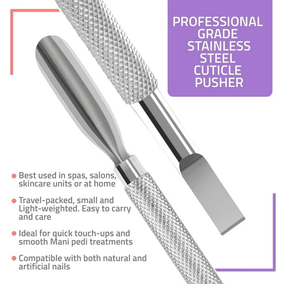 Cuticle Pusher Tool & Spoon Nail Cleaner, Professional Stainless Steel Cuticle Remover & Cutter, Durable Manicure & Pedicure Tool for Finger & Toenails, Silver