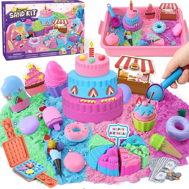 Kit de arena sensorial Golray de 0,9 kg con moldes de postre para niñas