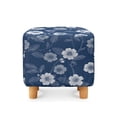 thumbnail image 2 of SCRAWLGOD Flower Print Navy Ottoman Cover Square, Folding Storage Ottoman Slipcovers, Stretch Footrest Foot Stool Covers Protector with Elastic Bottom for Pets, 2 of 7