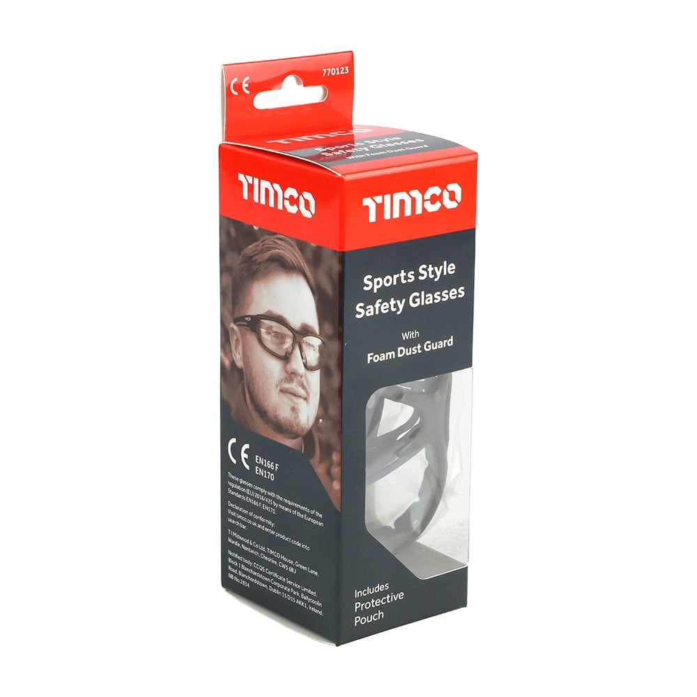 Timco - Sports Style Safety Glasses - With Foam Dust Guard - Clear (Size One Size - 1 Each)