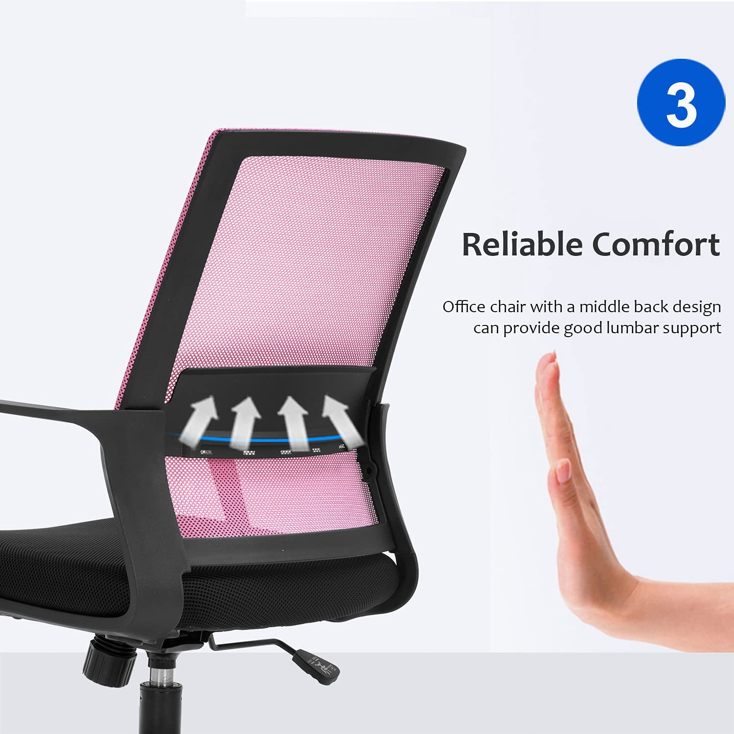 FDW Ergonomic Mesh Office Chair - Adjustable Mid-Back Computer Desk Chair with Lumbar Support, Pink