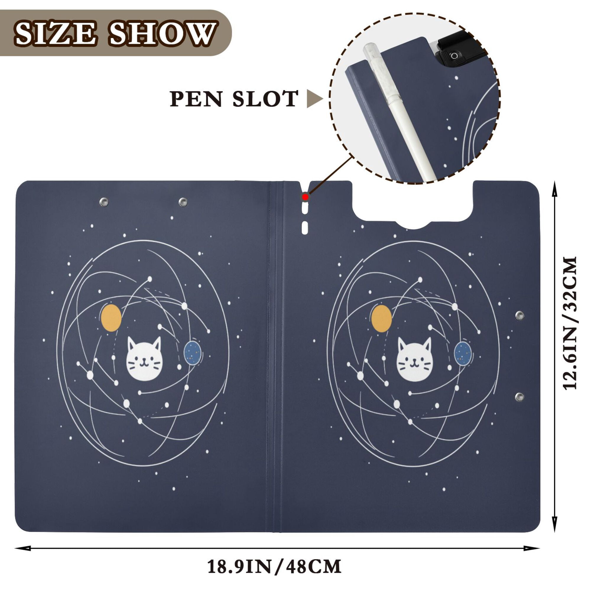 FORMRS A4 Clipboard Folder with Pen Holder Horizontal Foldable School Office Binder, White Cat Planet