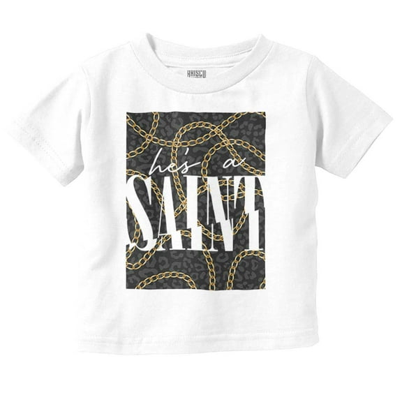 He's A Saint Leopard Print Chains Toddler Boy Girl T Shirt Infant Toddler Brisco Brands 6M