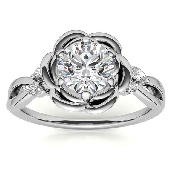 Auory 18K White Gold Plated 2.48 Ct Round Cut Moissanite Flower Engagement Ring for Women