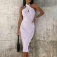 thumbnail image 2 of Pompotops Robe d'Été Sexy Unie Amincissante Dos Nu Sans Manches pour Femmes, 2 of 7