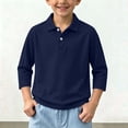 thumbnail image 3 of Sentuca Boys Polo Shirts 3/4 Sleeve Solid Color School Uniform Shirts Turn Down Collar Back to School Kids Top Size 5-6Y Navy, 3 of 8