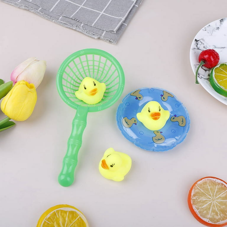 5 Pcs/Set Mini Baby Children Bath Toys Cute Rubber Duck Fishing Net Shower  Games
