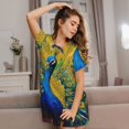 thumbnail image 3 of Vsdgher Motif Paons Chemise de Nuit à Manches Courtes pour Femmes Col Rond Mignonne Robe de Nuit à Volants Confortable, 3 of 6