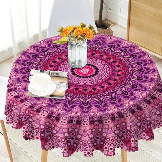 Nappe Ronde Boho 60 Pouces Bohemia, Nappe Colorée Polyester Imperméable Sans Plis, Nappe Circulaire Intérieure et Extérieure pour Décoration Maison Cuisine Salle à Manger Fête Patio