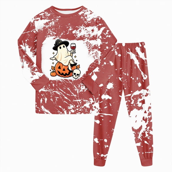 TOWED22 Toddler Boys Girls Halloween Pajamas Pumpkin Print PJs Sleepwear Cute Print Pant Sets Kids Jammies(Coffee,5Y)