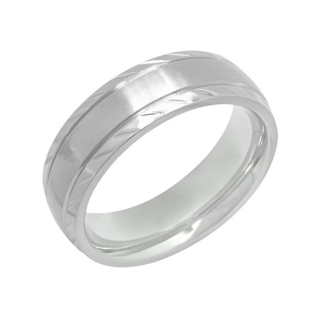 Stainless Steel Wave Ring - Men's Stainless Steel 7MM Satin Finish Wave Pattern Wedding Band/Ring